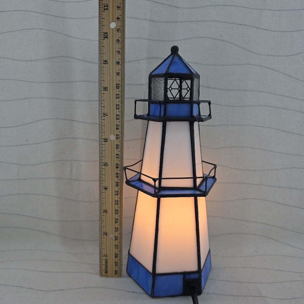Tiffany Style Stained Glass Nautical Lighthouse Electrical Lamp with Bible Verse - Picture 7 of 11